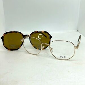 ECO Unisex Caraway GOLD Eyeglasses Frames & Polarized Sun Clip On. RXable. NWT